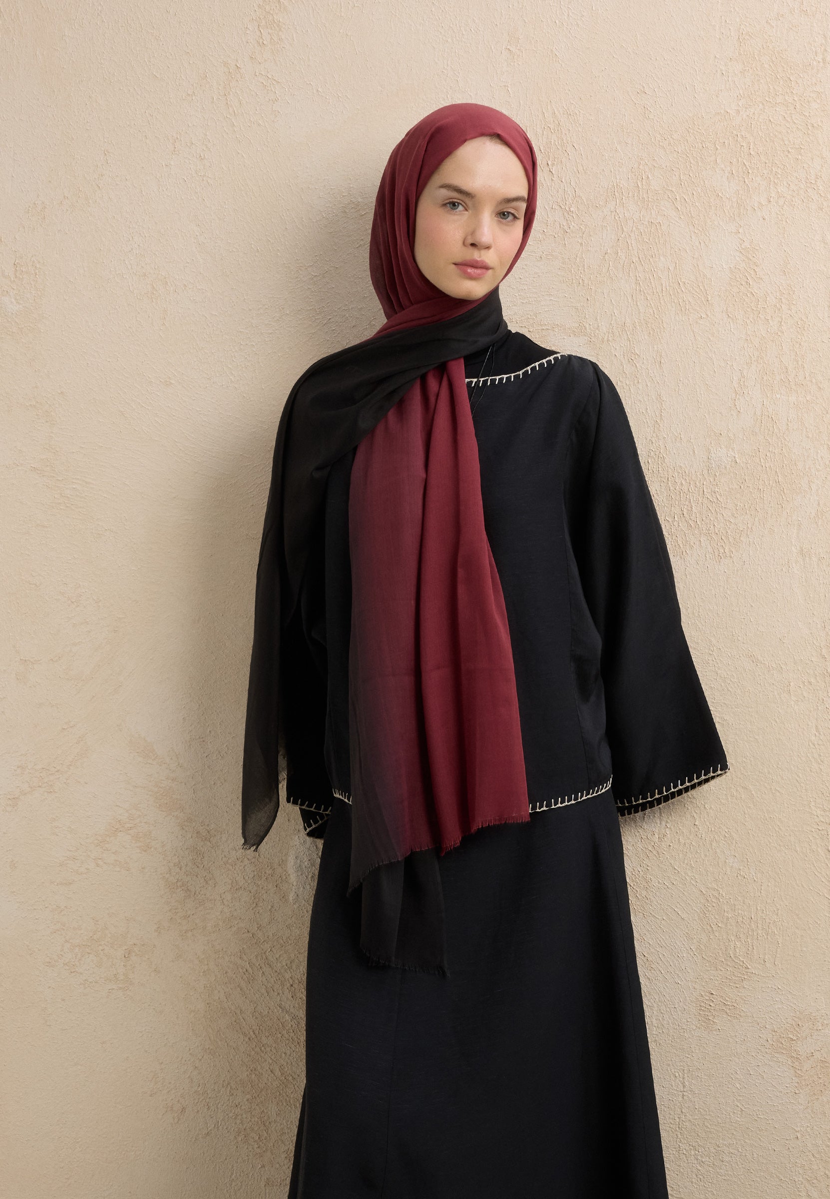 Siyah-bordo Modal Degrade Şal