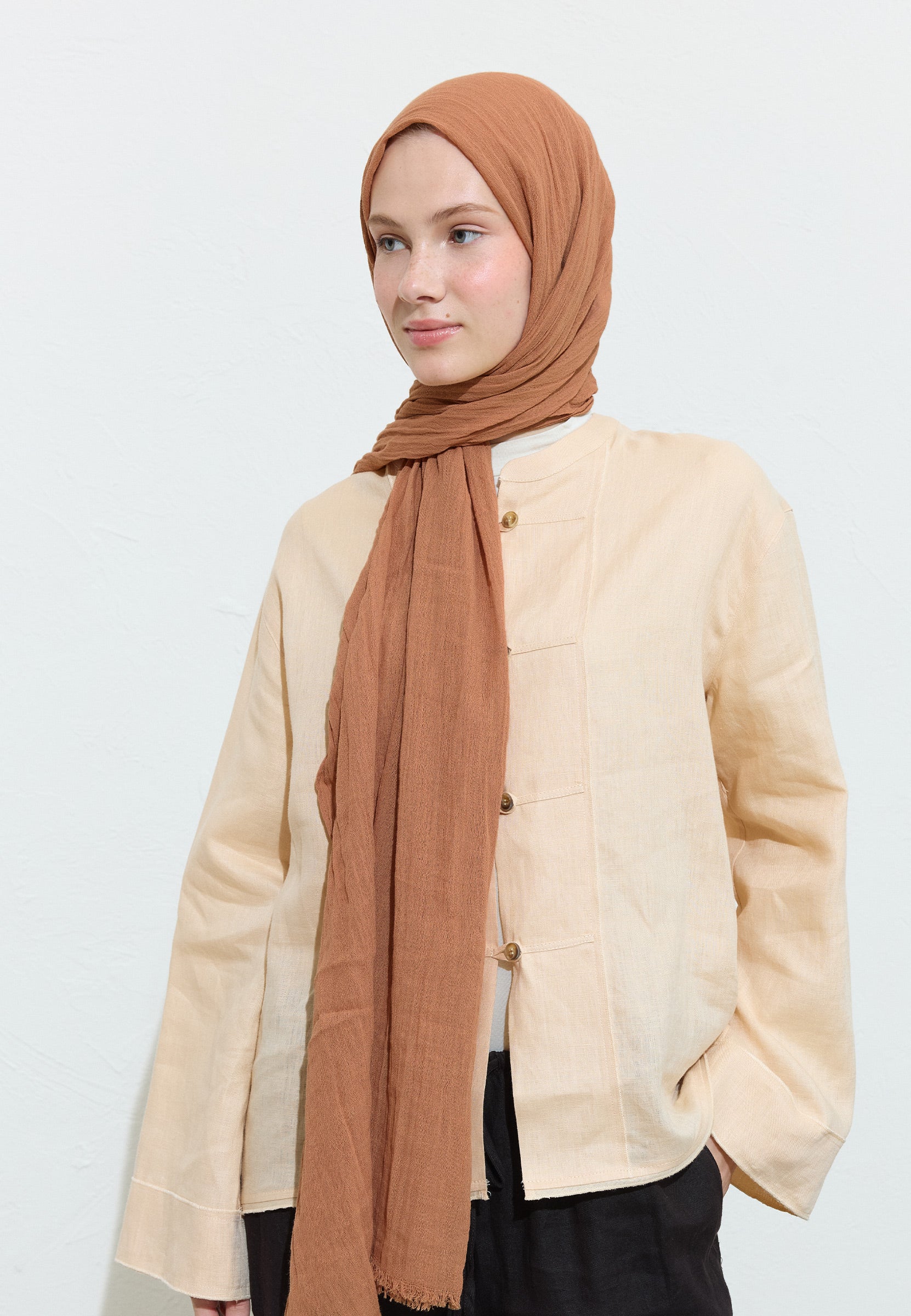 Peach Crumble Pamuklu Keten Şal