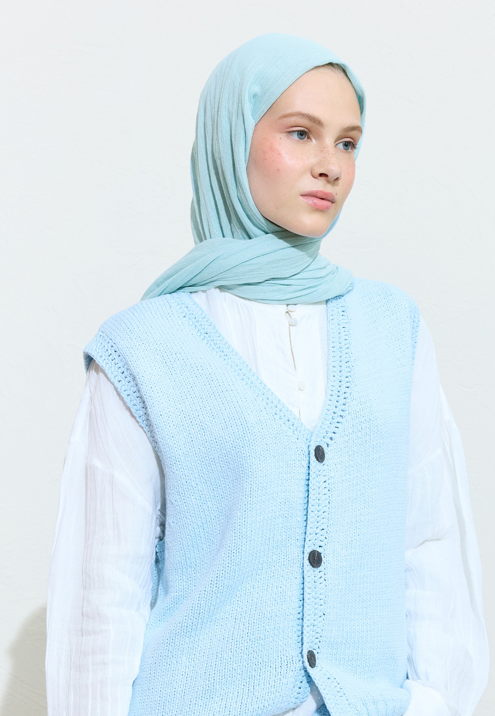 Blue Lemonade Pamuklu Keten Şal