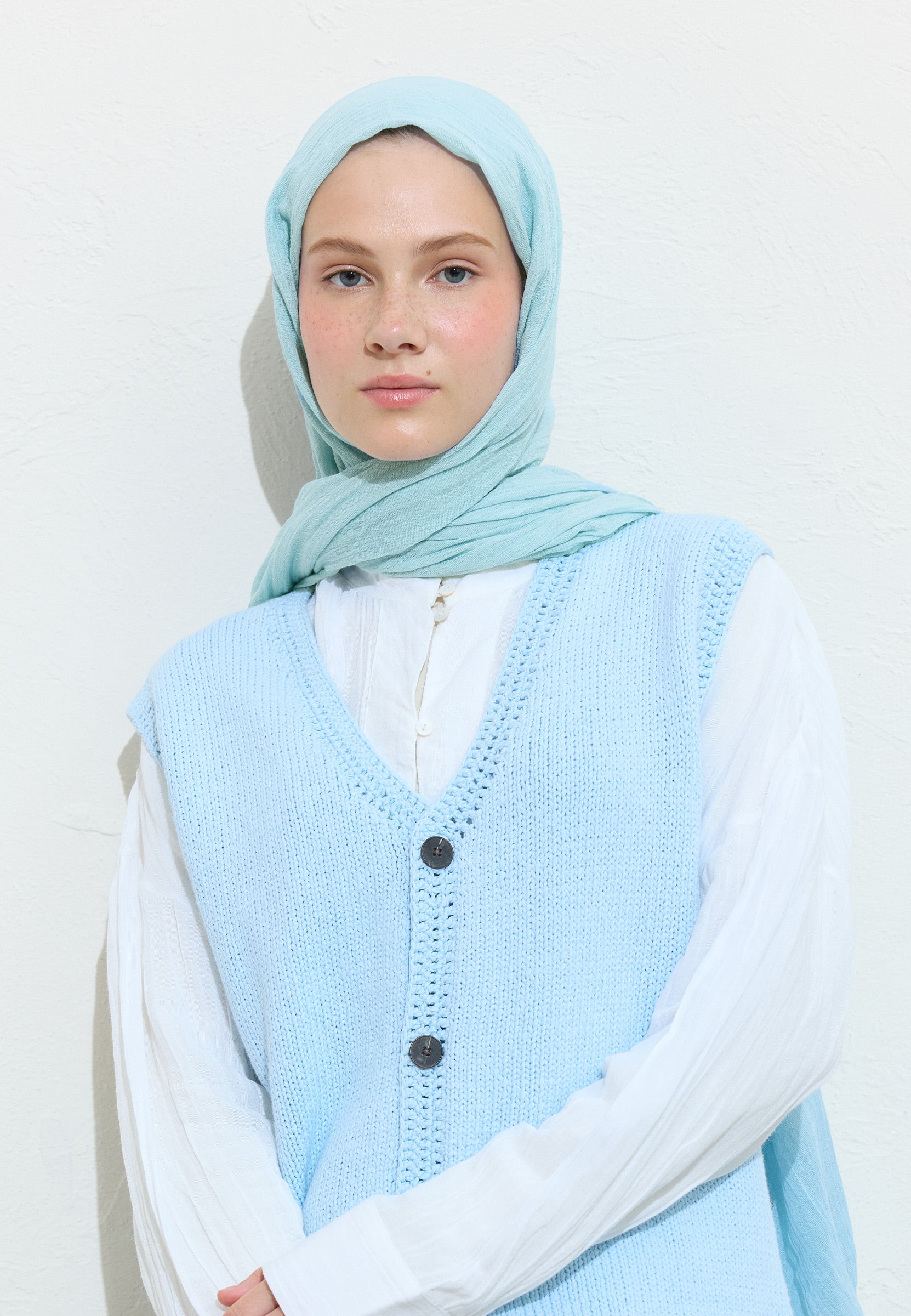 Blue Lemonade Pamuklu Keten Şal