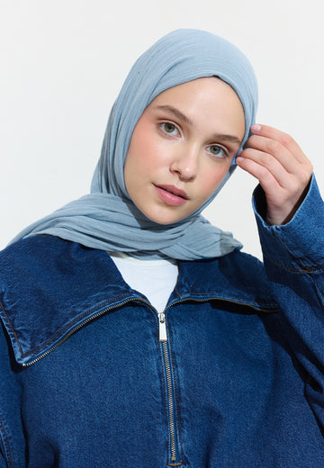 Blue Boba Mılk Pamuklu Keten Şal