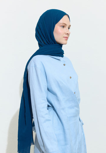 Blue Spırulına Pamuklu Keten Şal