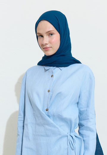 Blue Spırulına Pamuklu Keten Şal