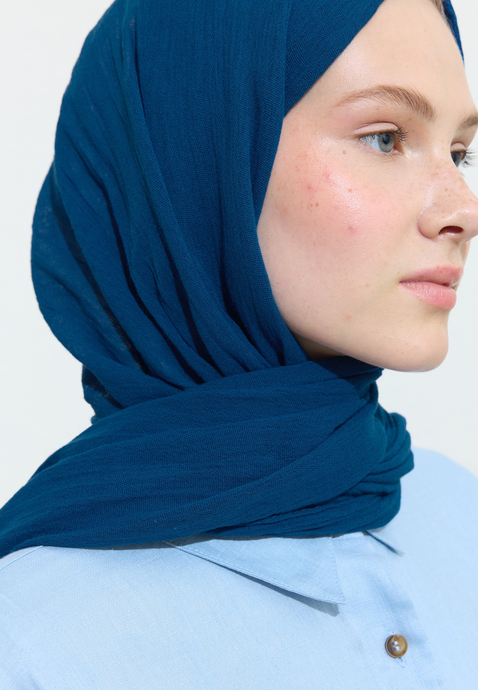 Blue Spırulına Pamuklu Keten Şal