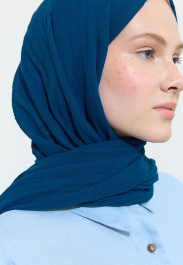 Blue Spırulına Pamuklu Keten Şal
