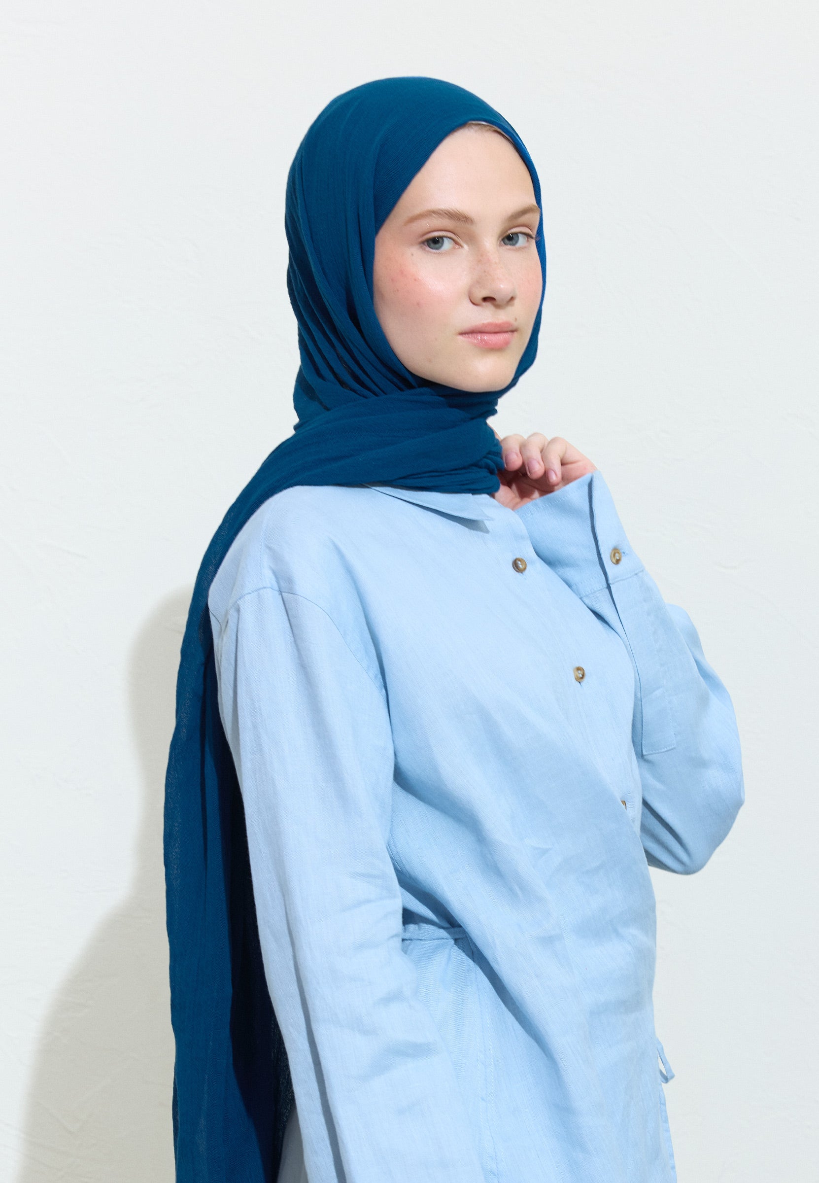 Blue Spırulına Pamuklu Keten Şal