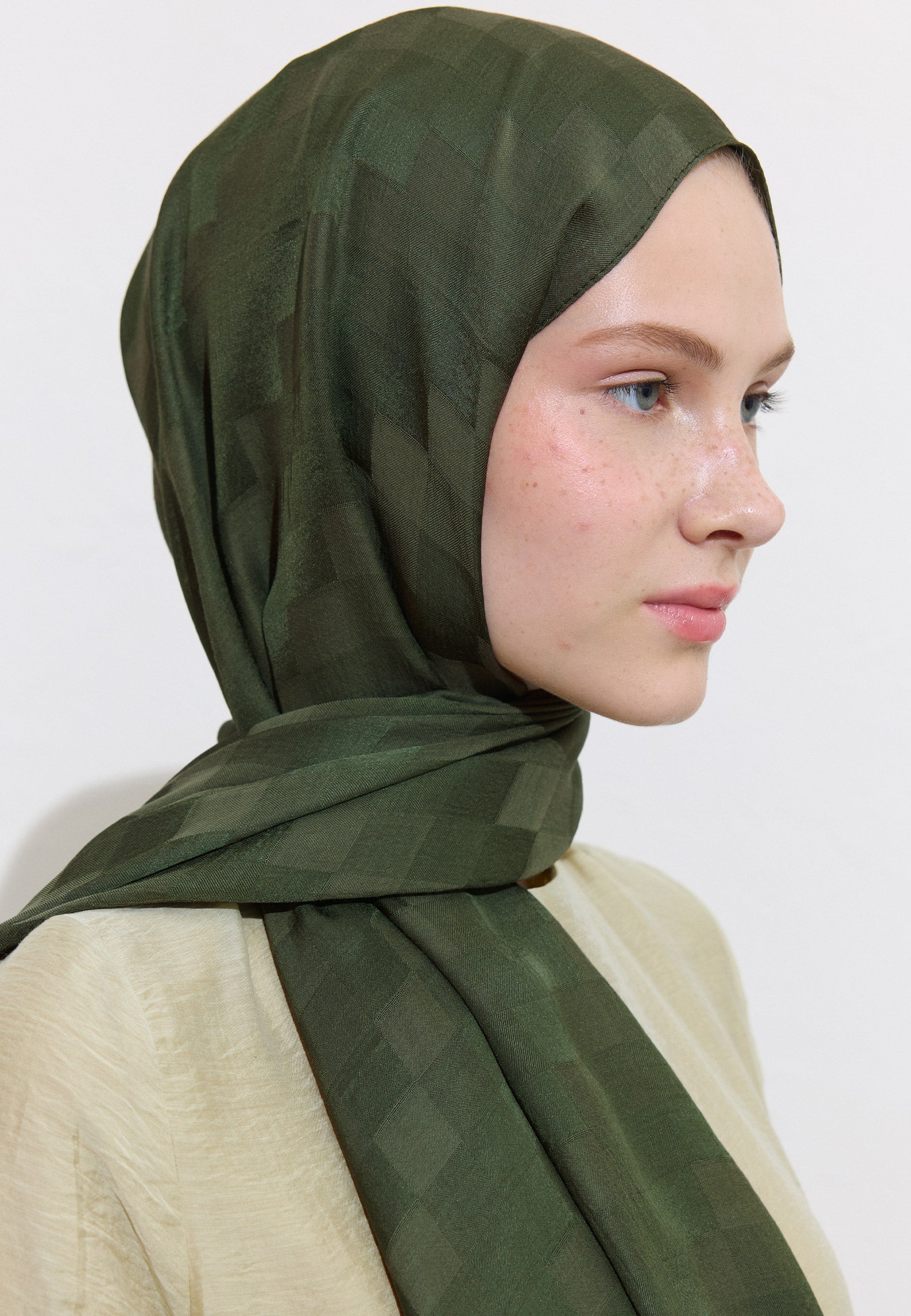Koyu Yeşil Nori İpeksi Jakar Şal