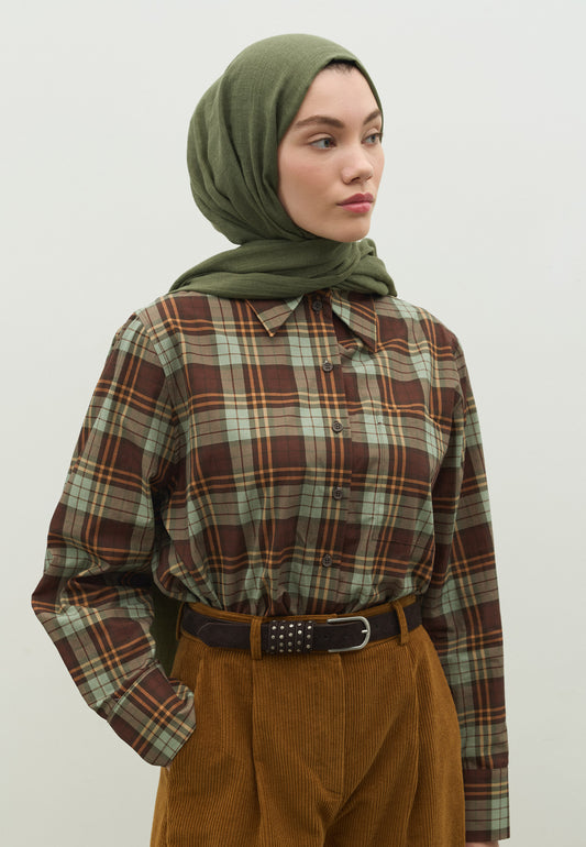 Haki Kaşmir Dokulu Şal