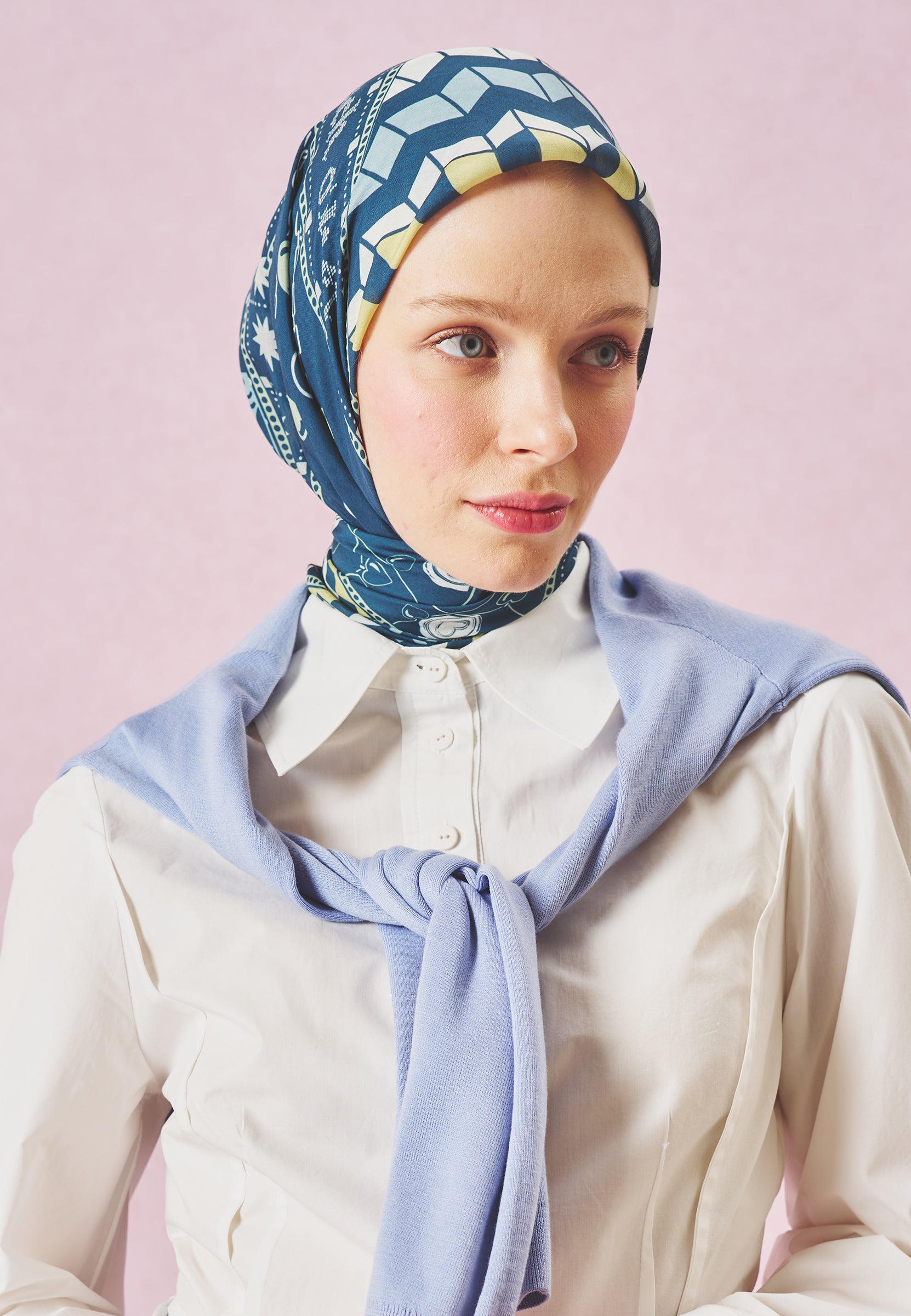 Little Love Dream Desen Floş Viskon Eşarp Ocean Blue