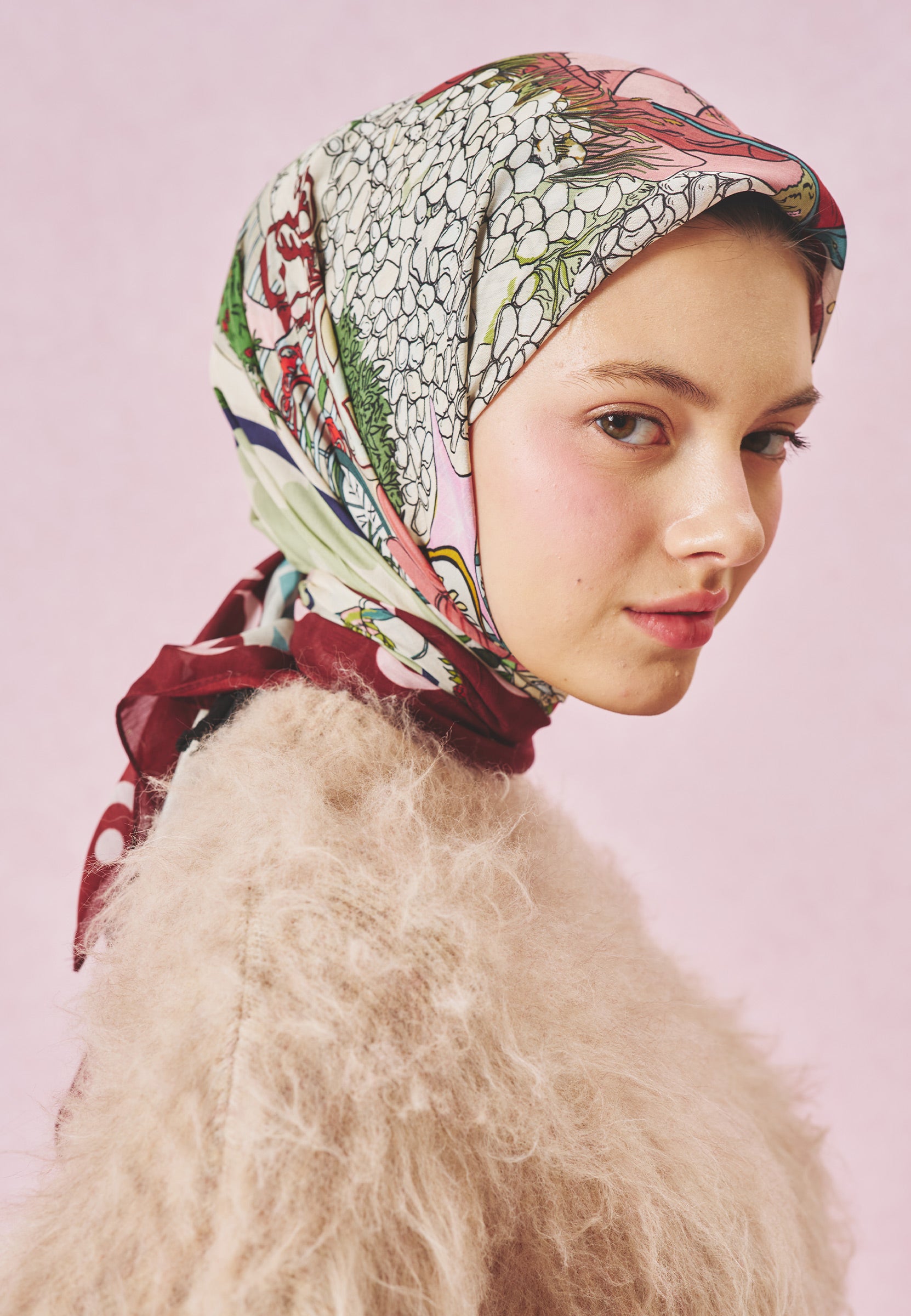 Starlight Harmony Desen Floş Viskon Eşarp Sweet Cherry