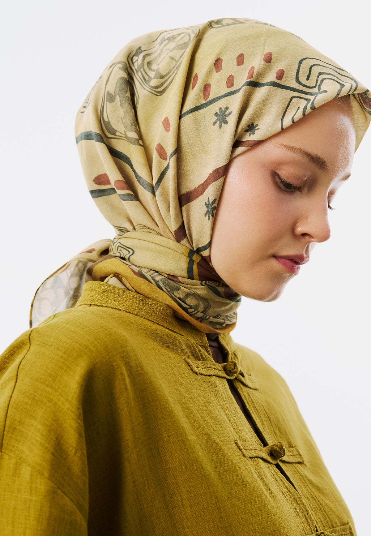 Abstract Harmony Desen Vual Eşarp Camel