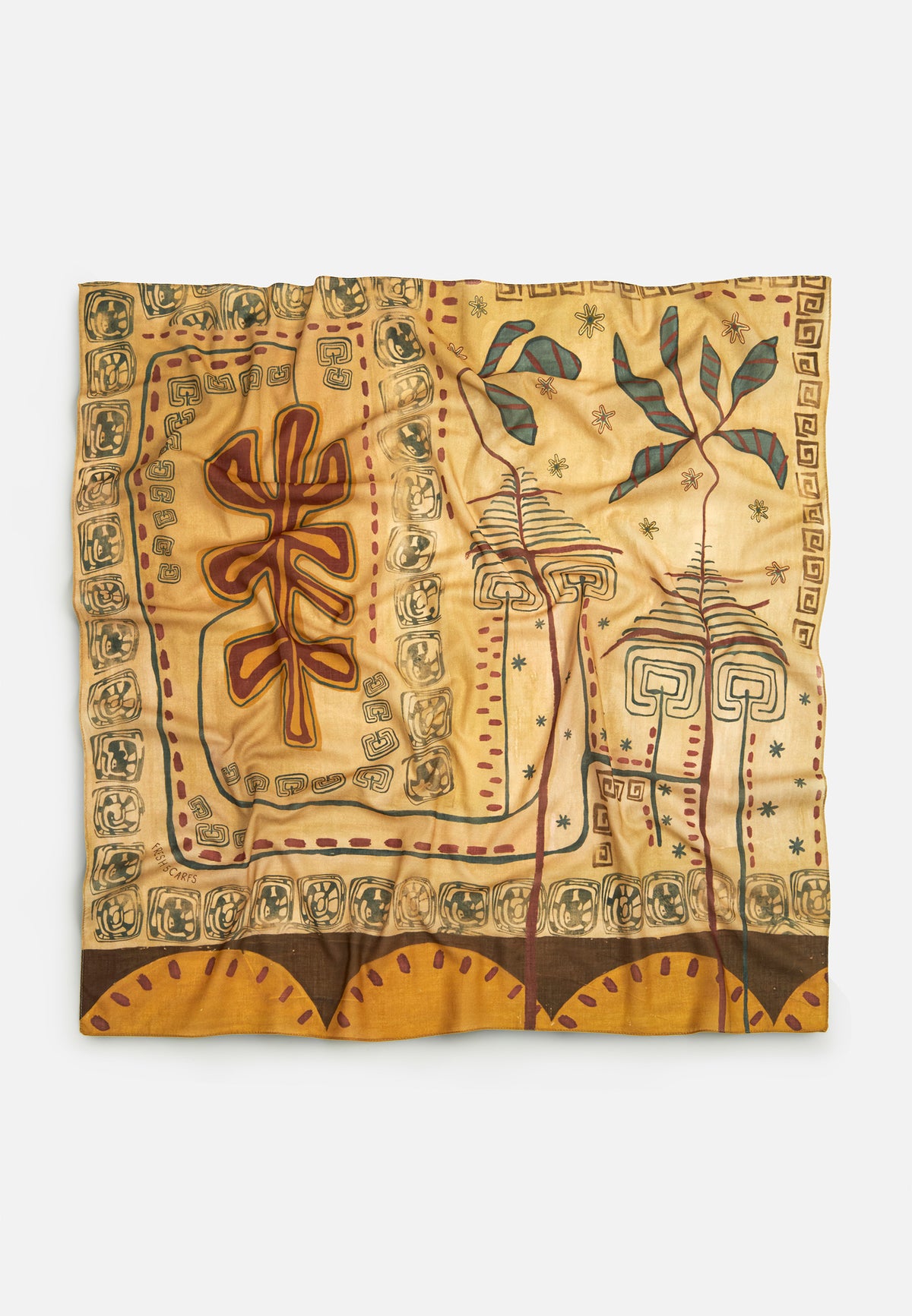 Abstract Harmony Desen Vual Eşarp Camel