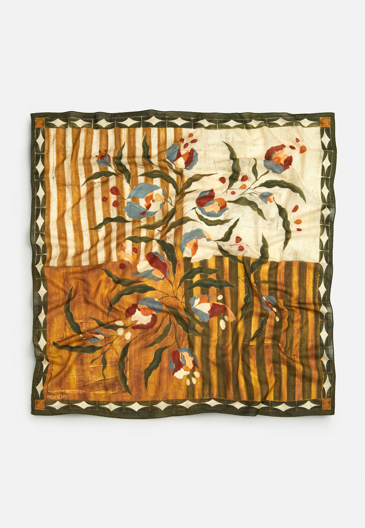 Block Print Desen Vual Eşarp Hardal