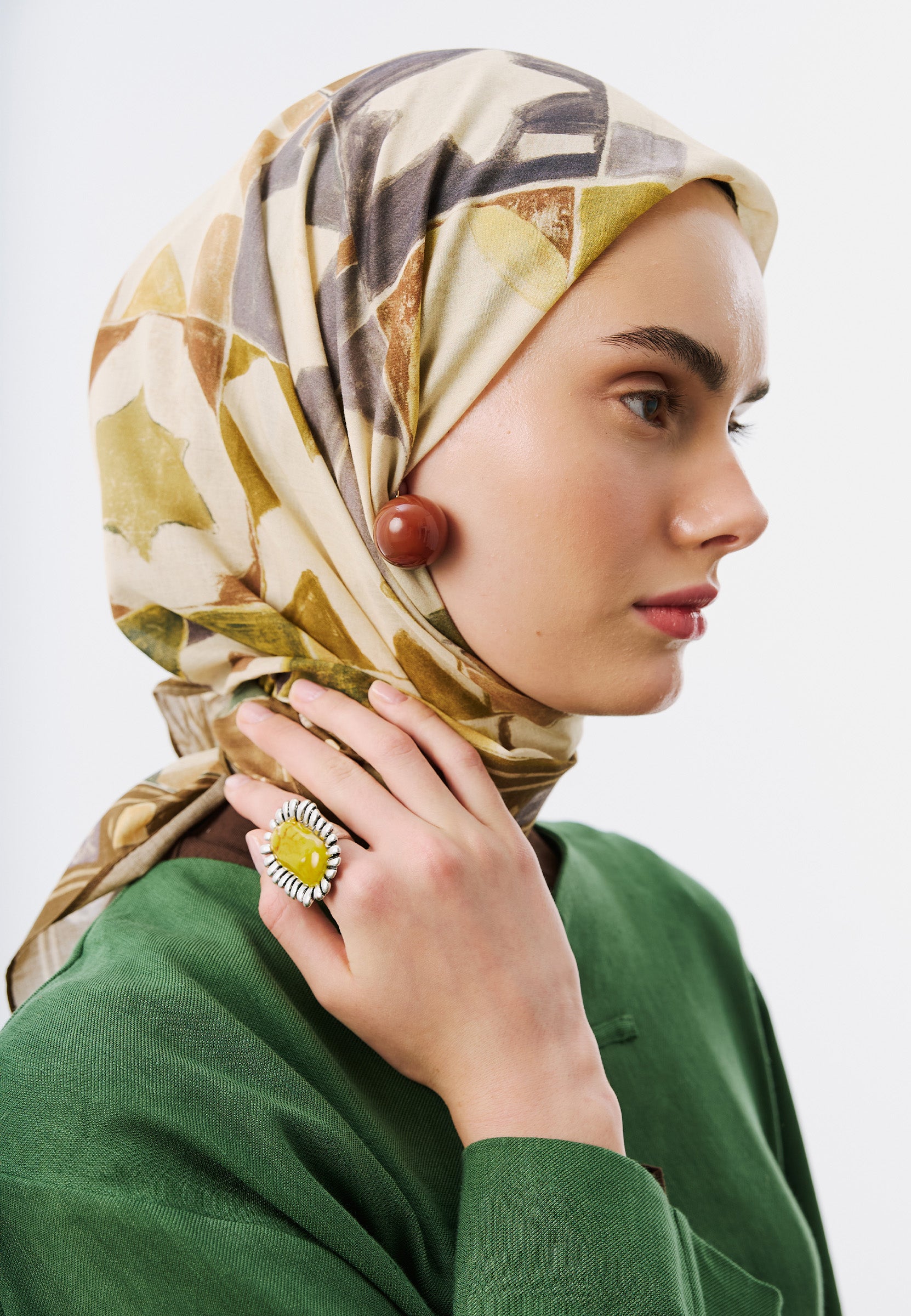 Color Flow Desen Vual Eşarp Haki