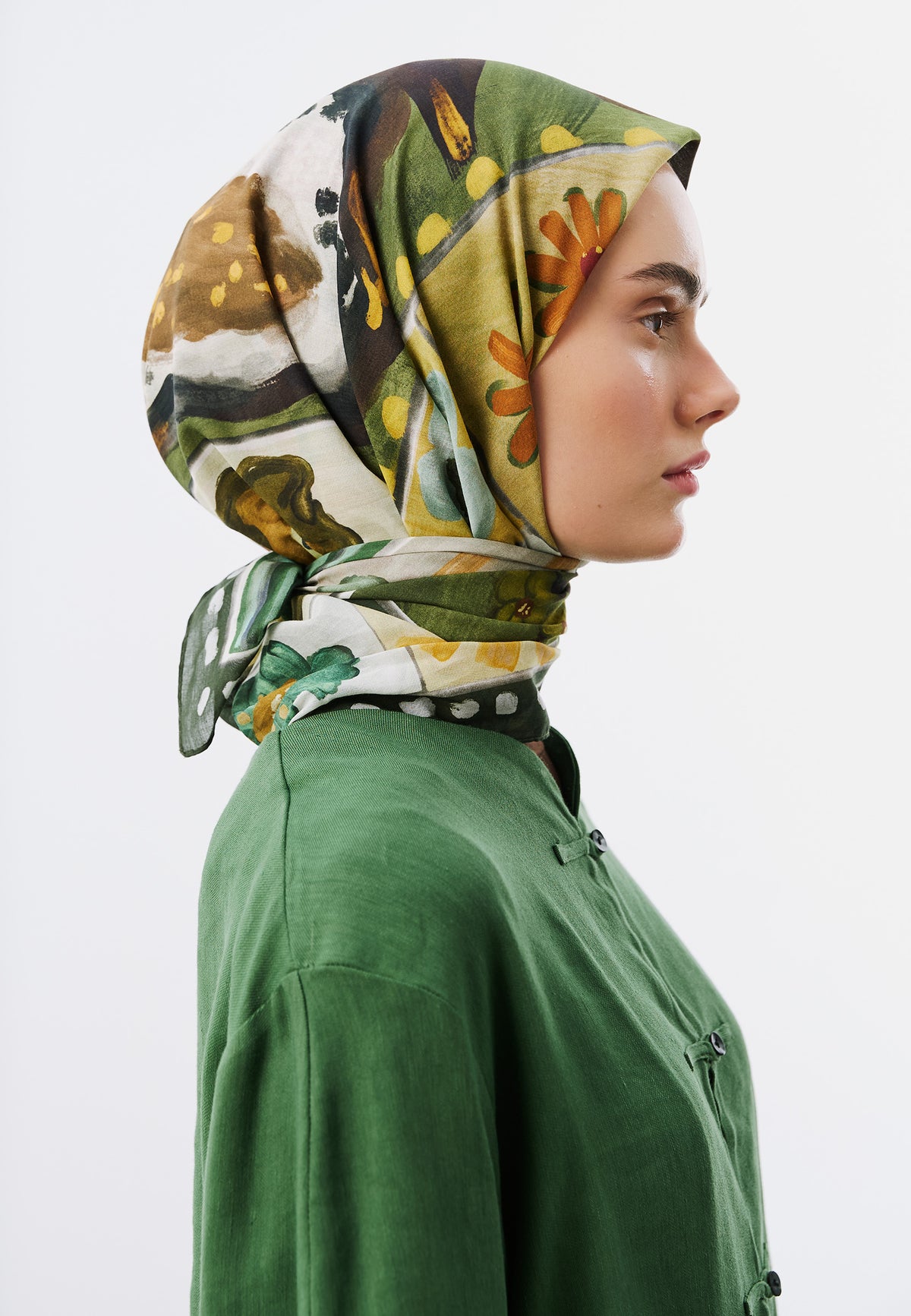 Floral Story Desen Vual Eşarp Yeşil