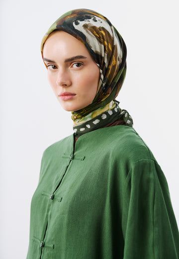 Floral Story Desen Vual Eşarp Yeşil