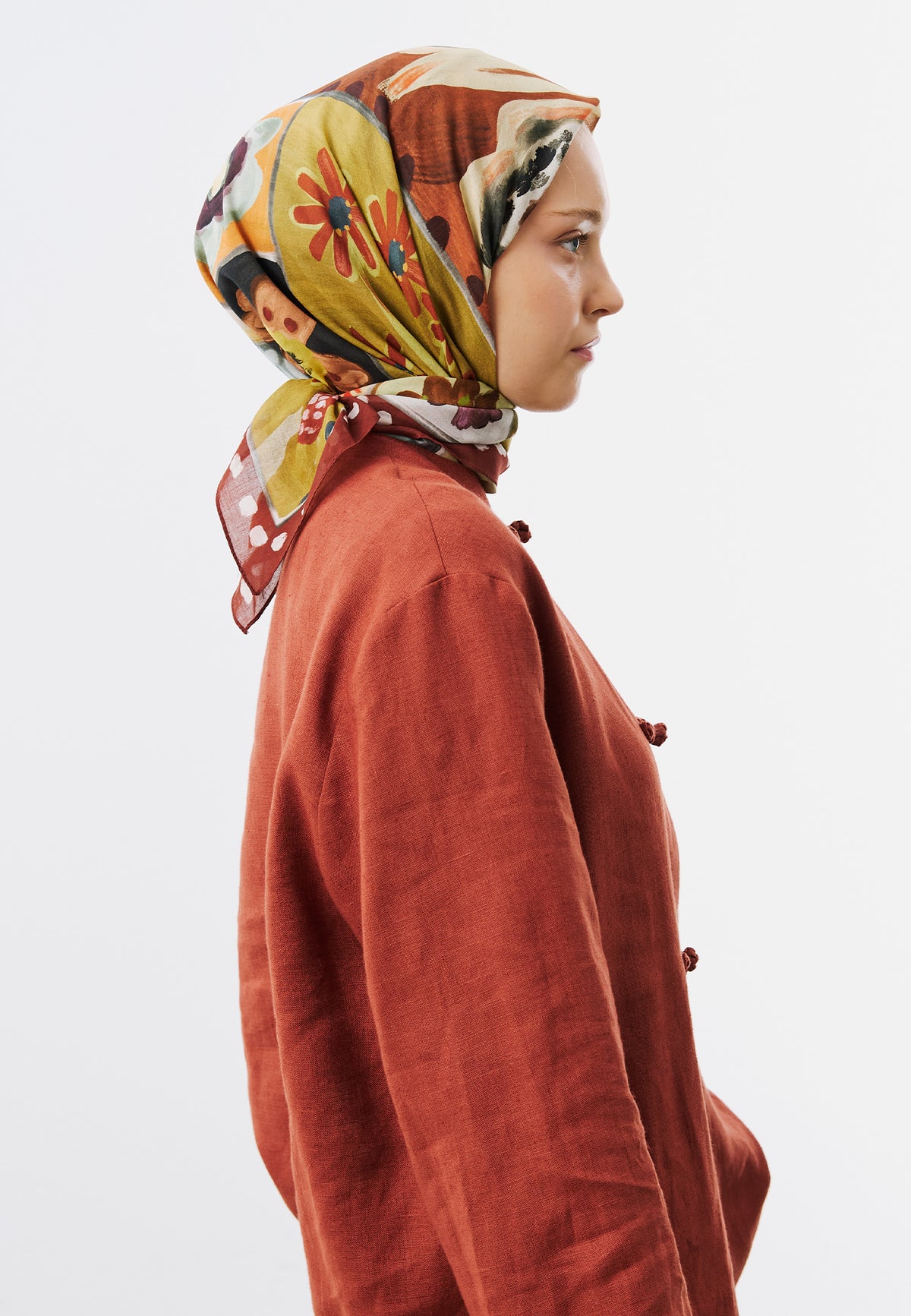 Floral Story Desen Vual Eşarp Bakır