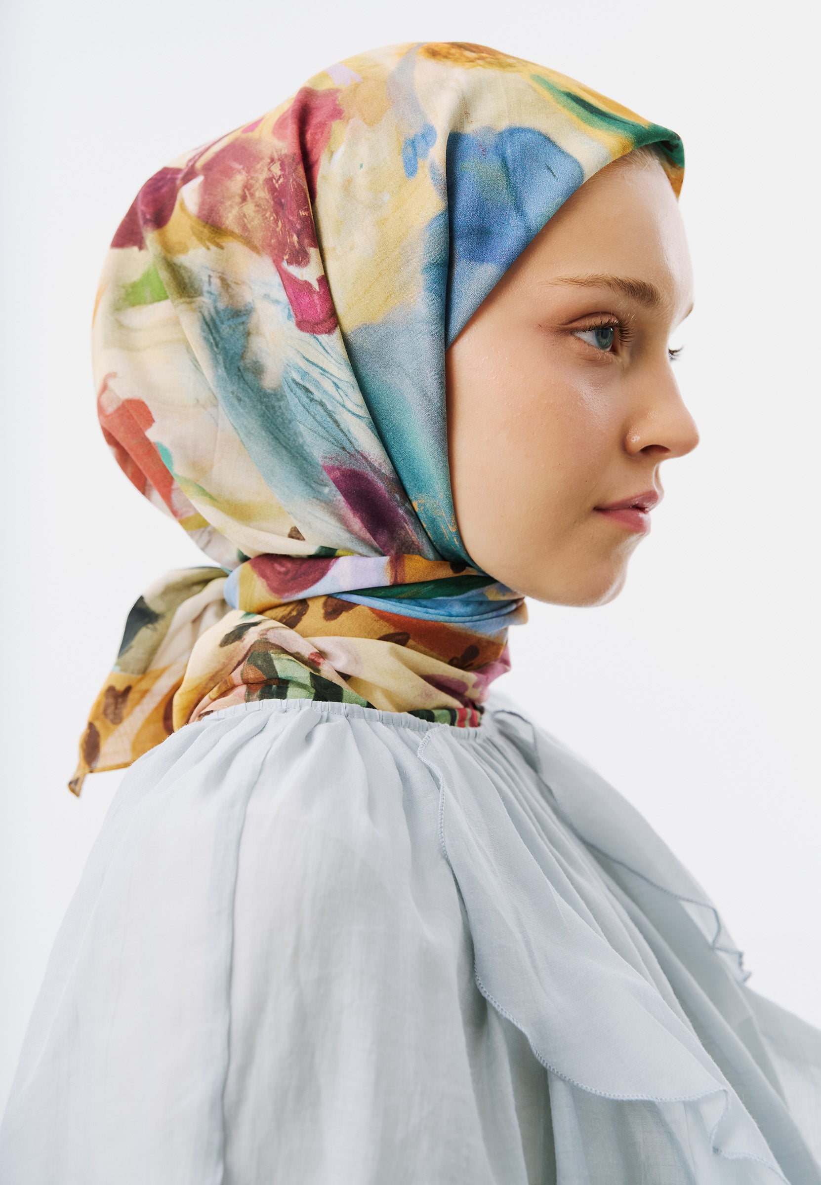 Playful Palette Desen Vual Eşarp Mavi
