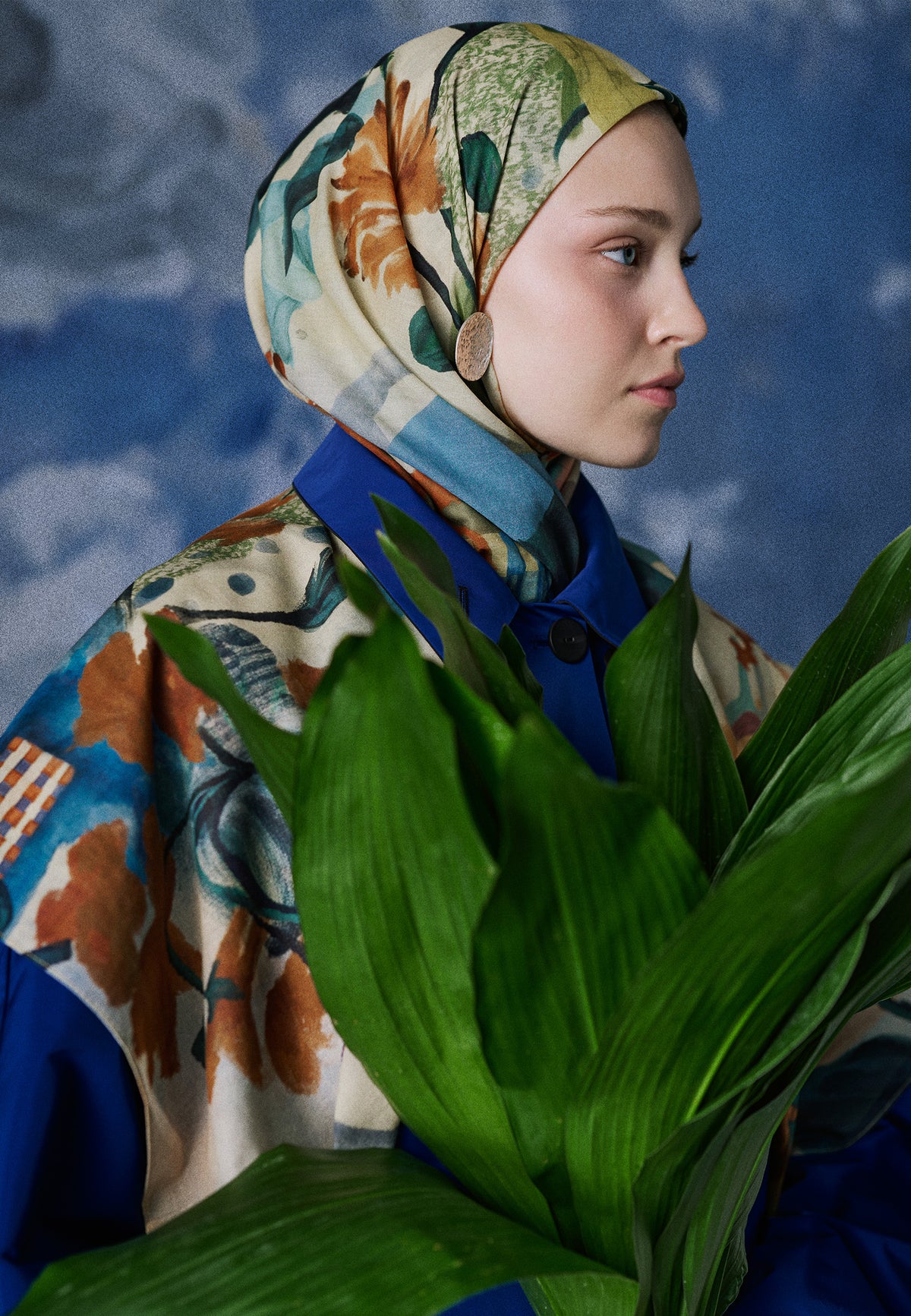 Summer Reverie Desen Vual Eşarp Lacivert