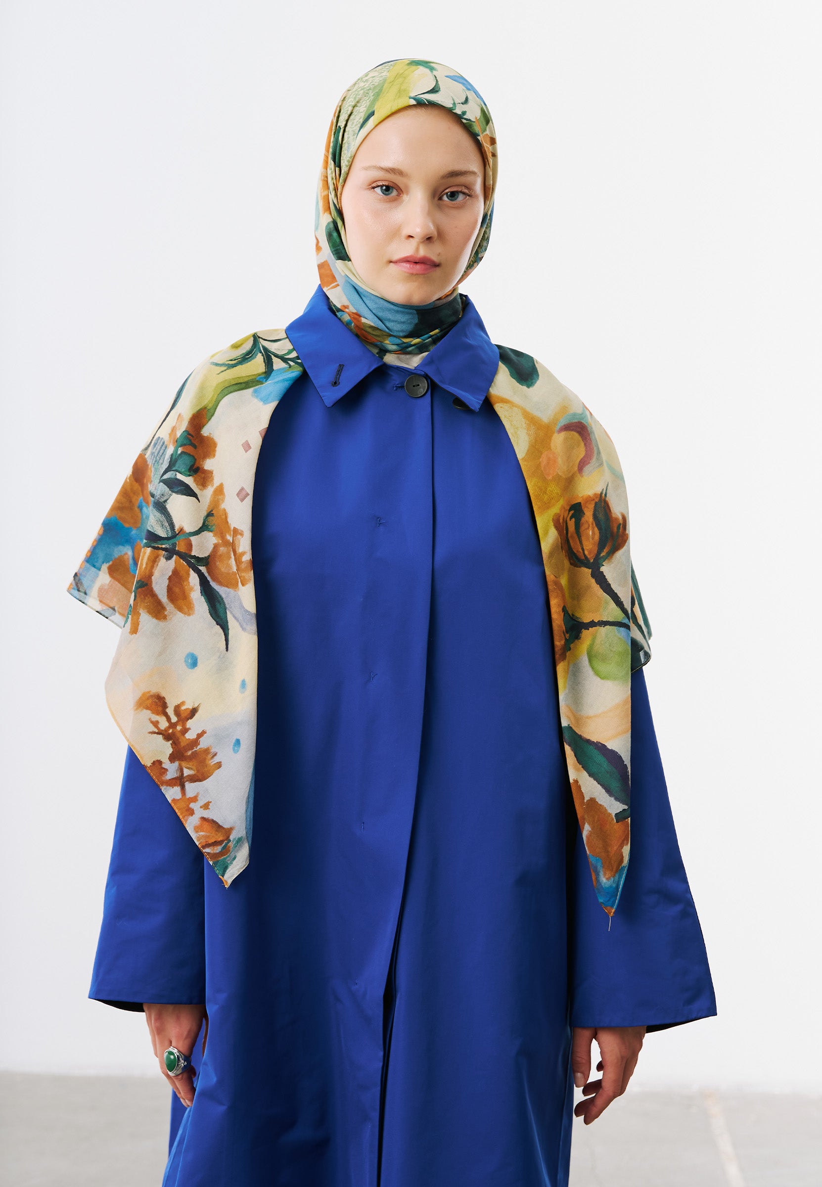 Summer Reverie Desen Vual Eşarp Lacivert