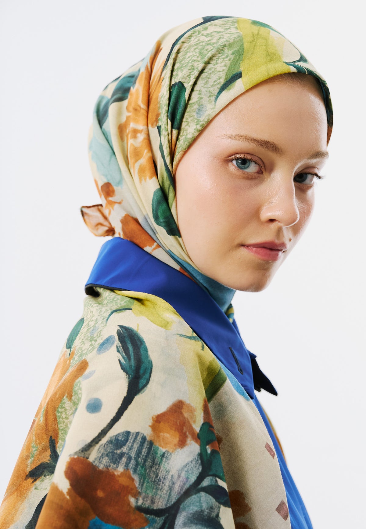 Summer Reverie Desen Vual Eşarp Lacivert