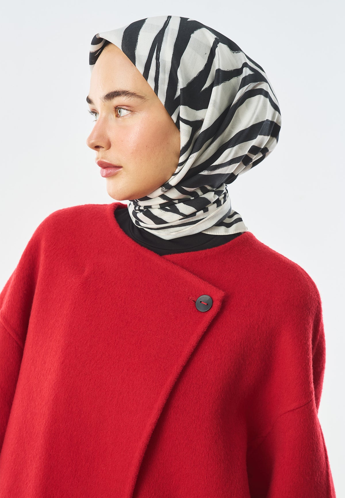 Zebra Flow Desen Pamuk İpek Eşarp Ekru