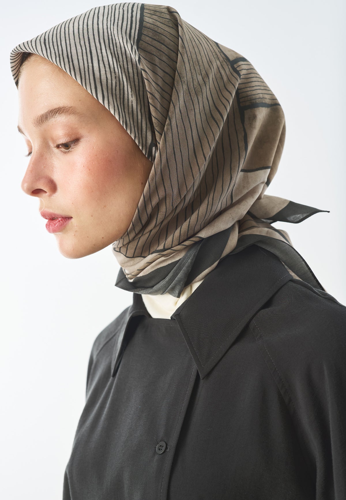 Simple Forms Desen Pamuk İpek Eşarp Kahve