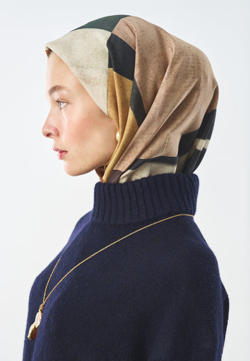 Gentle Forms Desen Pamuk İpek Eşarp Siyah