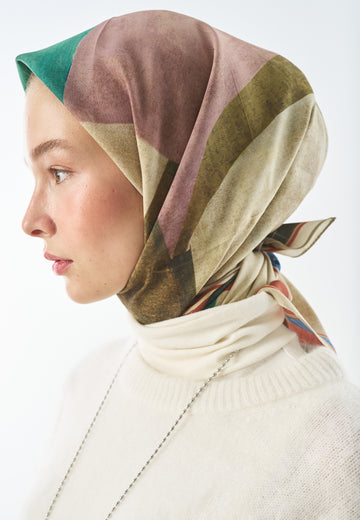 Gentle Forms Desen Pamuk İpek Eşarp Haki