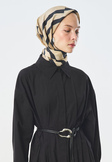Bold Lines Desen Pamuk İpek Eşarp Camel