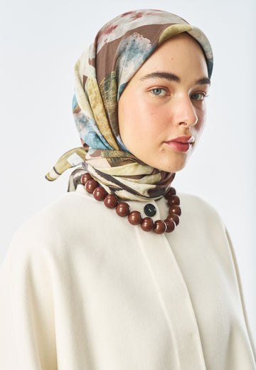 Floral Edit Desen Pamuk İpek Eşarp Kahve