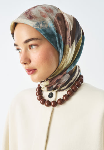 Floral Edit Desen Pamuk İpek Eşarp Kahve