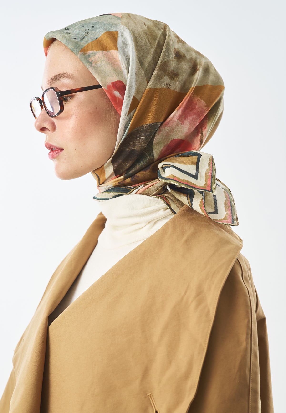 Floral Edit Desen Pamuk İpek Eşarp Kum