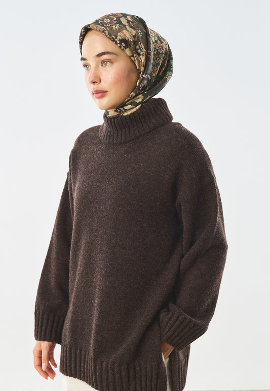 Floral Glow Desen Pamuk İpek Eşarp Siyah
