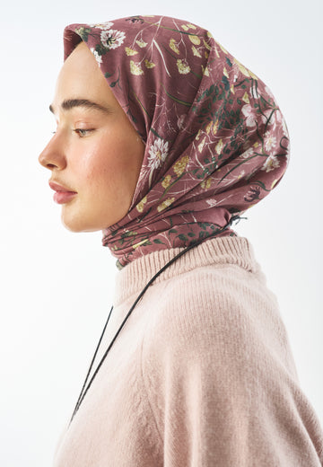 Blush Bloom Desen Pamuk İpek Eşarp Pembe
