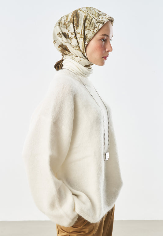 Wild Stripes Desen Pamuk İpek Eşarp Camel