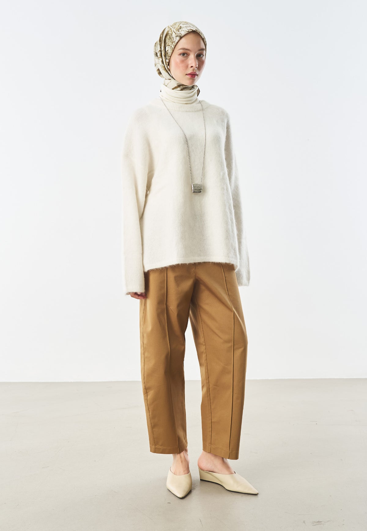 Wild Stripes Desen Pamuk İpek Eşarp Camel