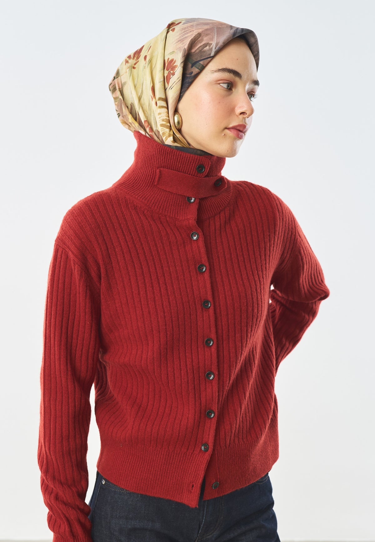 Garden View Desen Pamuk İpek Eşarp Yeşil