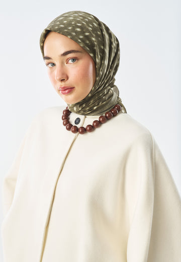Tiny Fawn Desen Pamuk İpek Eşarp Haki