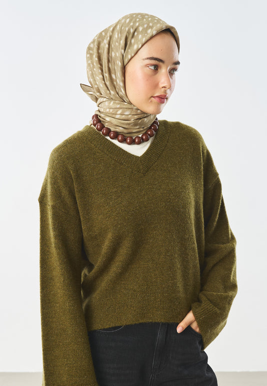 Tiny Fawn Desen Pamuk İpek Eşarp Camel