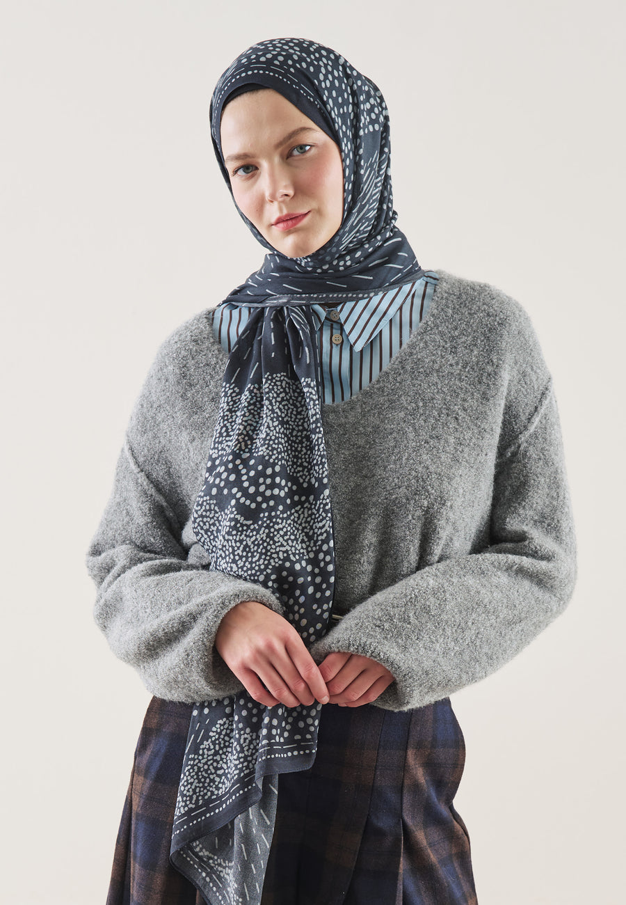 Lacivert Dot Elegance Desen Rami Şal