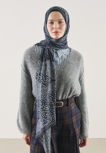 Lacivert Dot Elegance Desen Rami Şal
