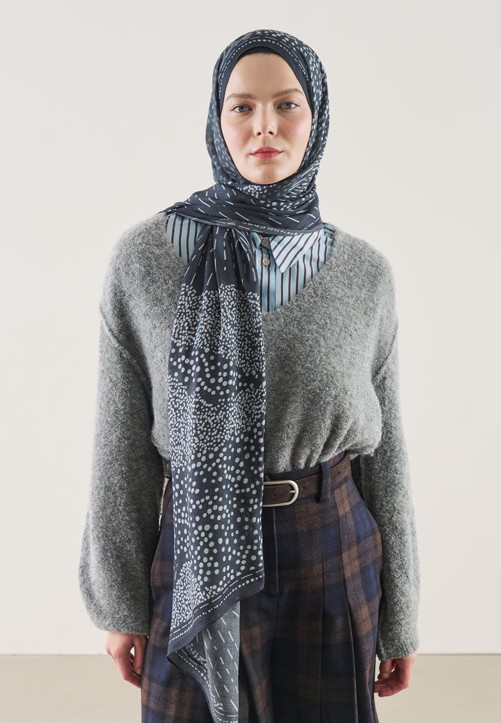 Lacivert Dot Elegance Desen Rami Şal