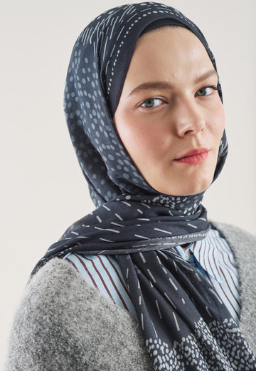 Lacivert Dot Elegance Desen Rami Şal
