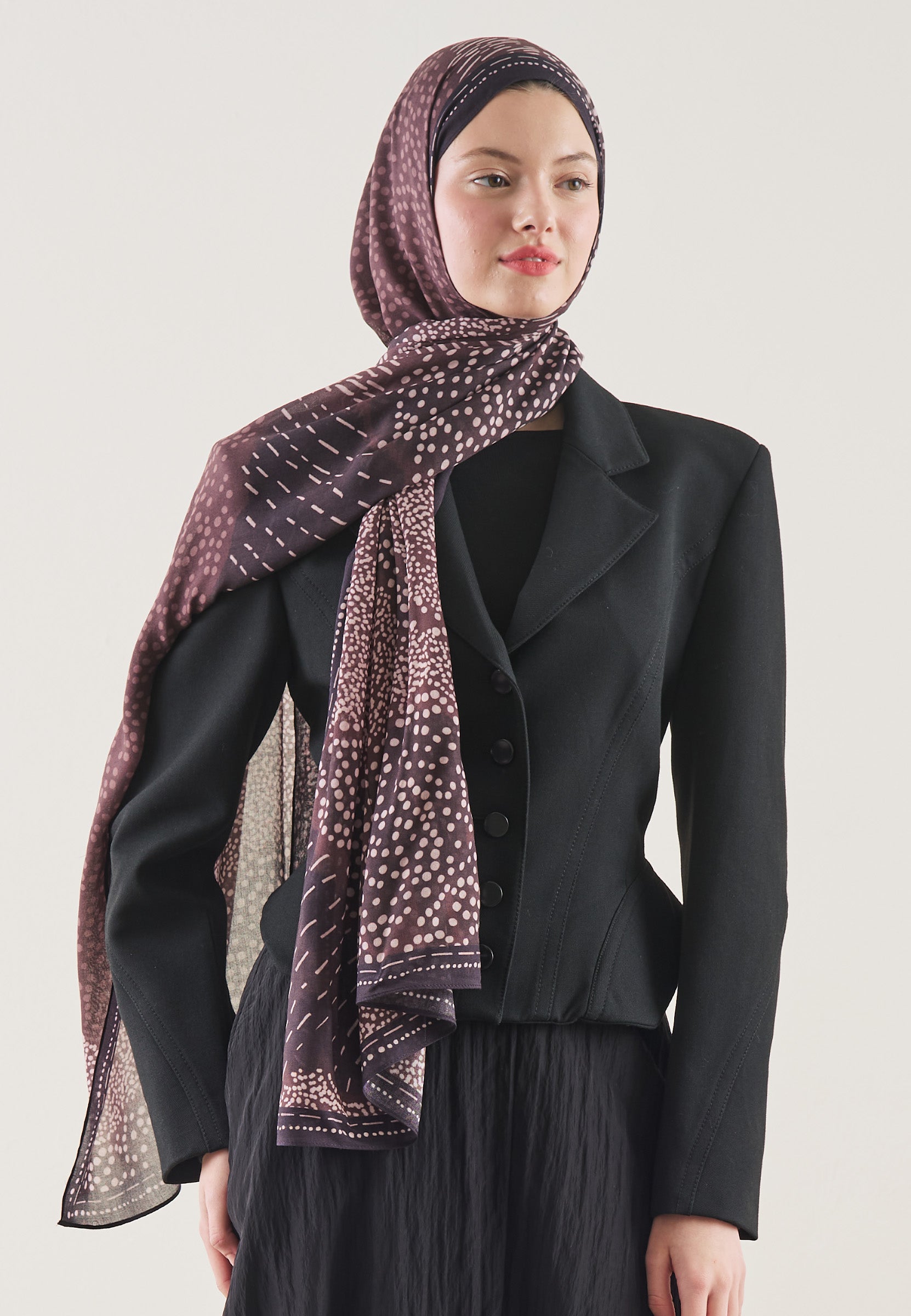 Mürdüm Dot Elegance Desen Rami Şal