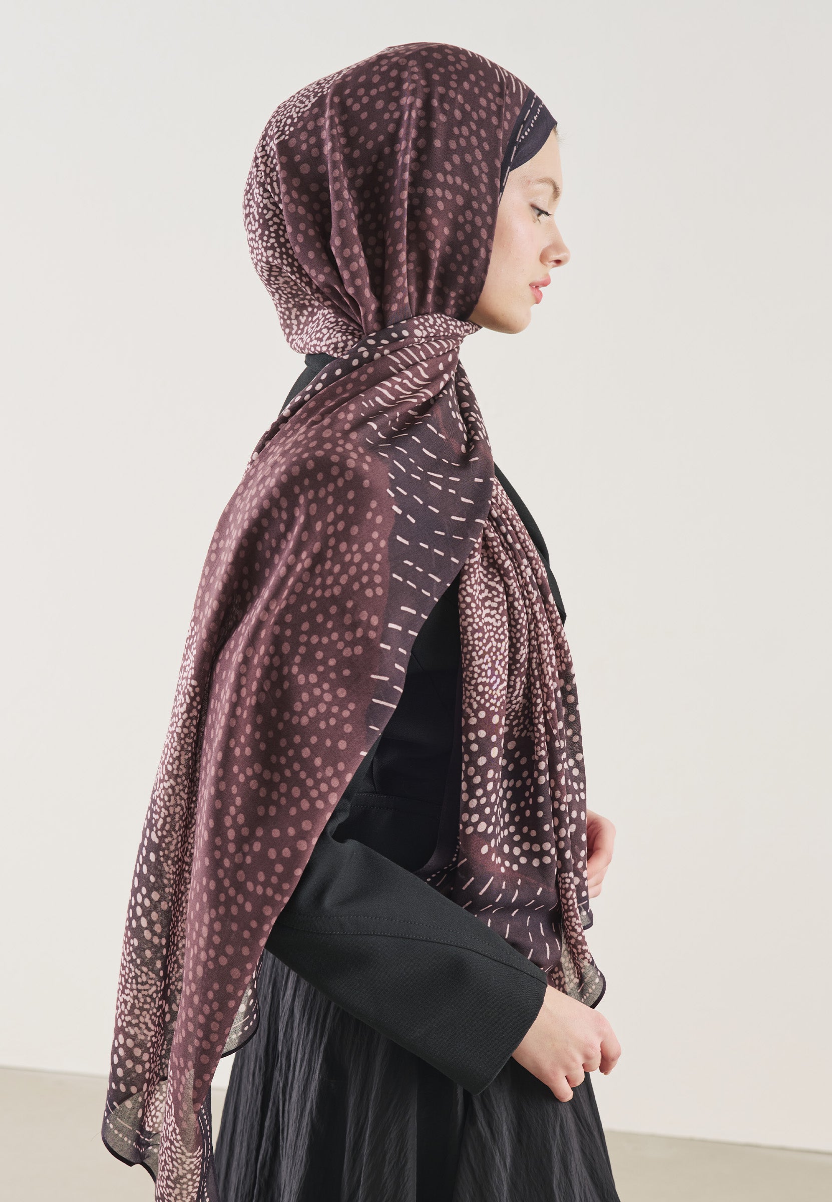 Mürdüm Dot Elegance Desen Rami Şal