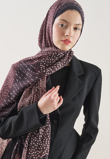 Mürdüm Dot Elegance Desen Rami Şal