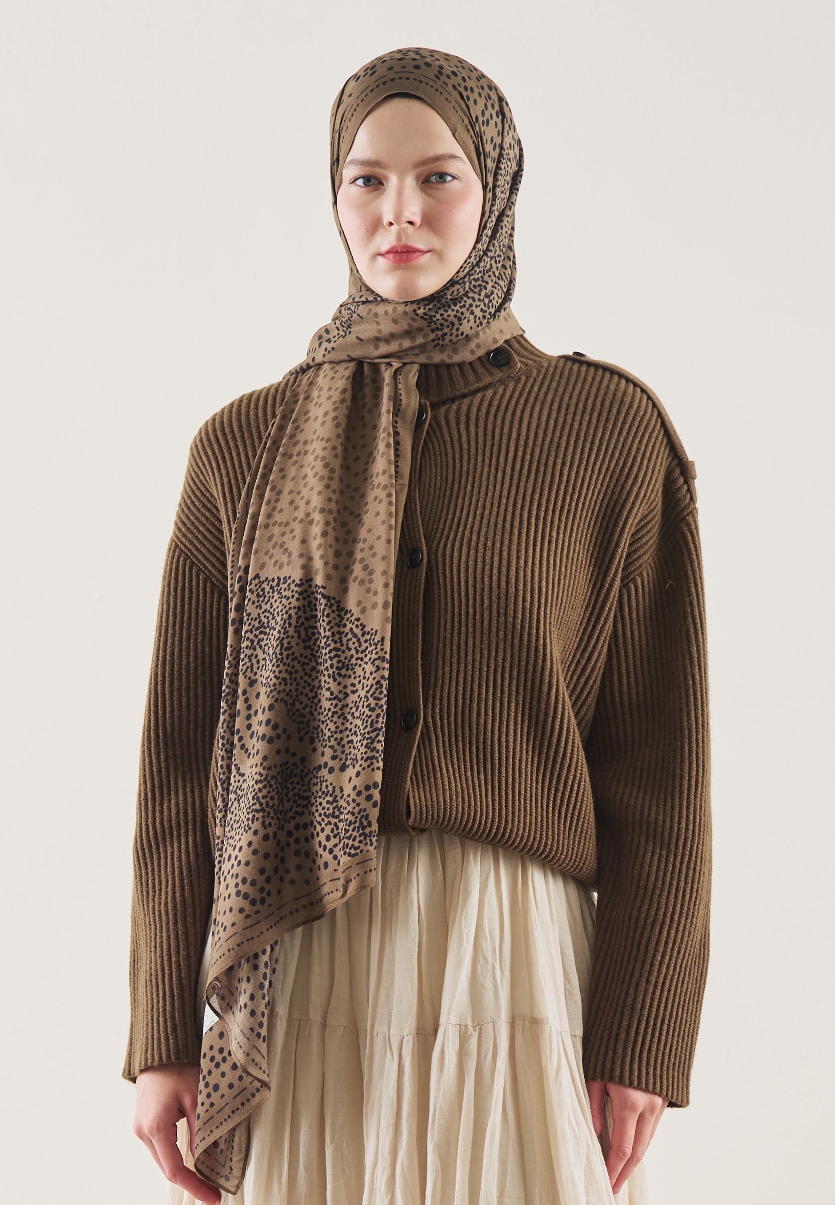 Çikolata Kahve Dot Elegance Desen Rami Şal