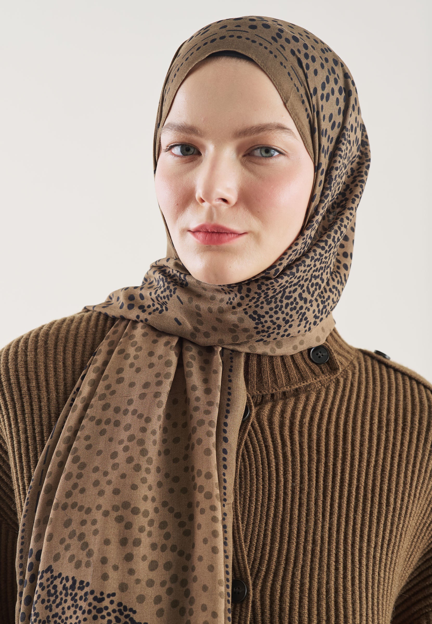 Çikolata Kahve Dot Elegance Desen Rami Şal