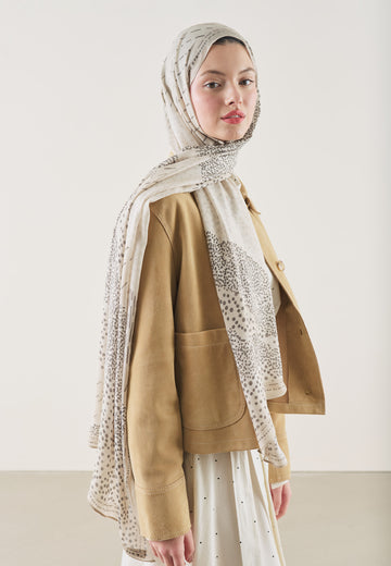 Bej Dot Elegance Desen Rami Şal
